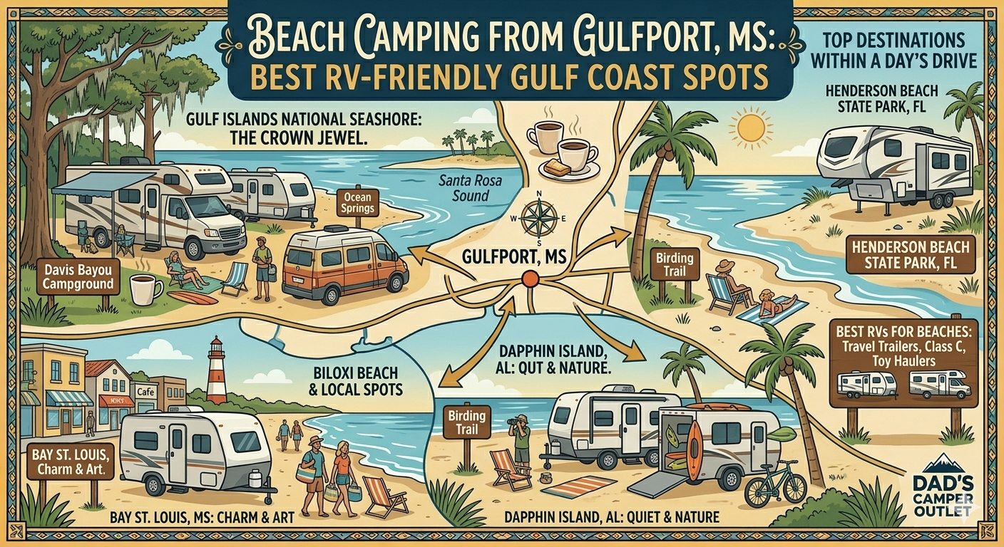 Beach Camping from Gulfport, MS: Best RV-Friendly Gulf Coast Spots — Dad's Camper Outlet Blog