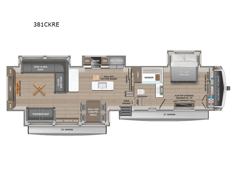 New 2026 Jayco North Point 381CKRE floorplan layout