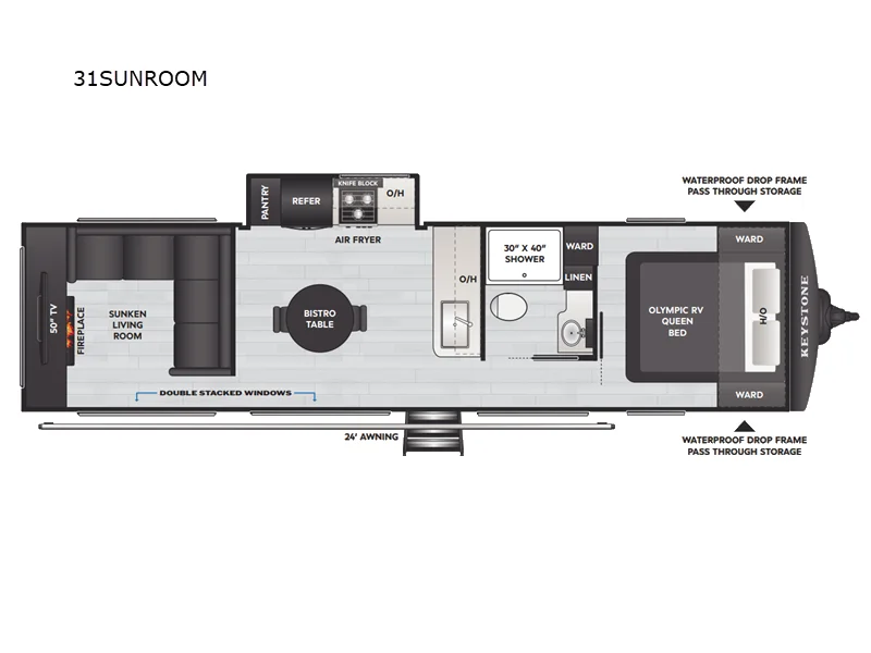 New 2026 Keystone RV Hideout Max 31SUNROOM floorplan layout