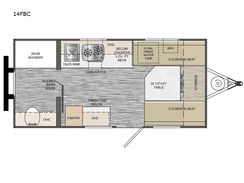 New 2026 Travel Lite Rove Lite Classic 14FBC floorplan layout
